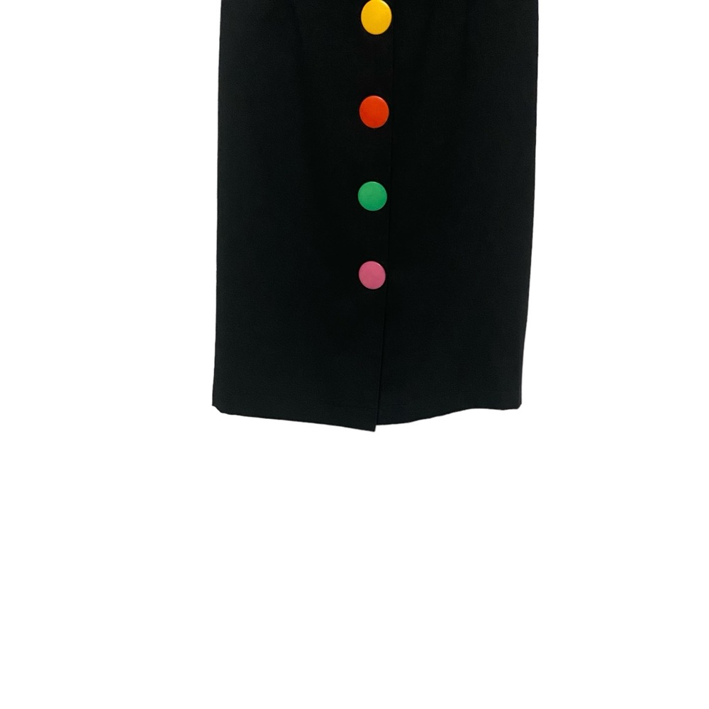 Vintage Rainbow Button Front Fitted David Mitchell Petite 80’s Dress Black - Picture 3 of 14